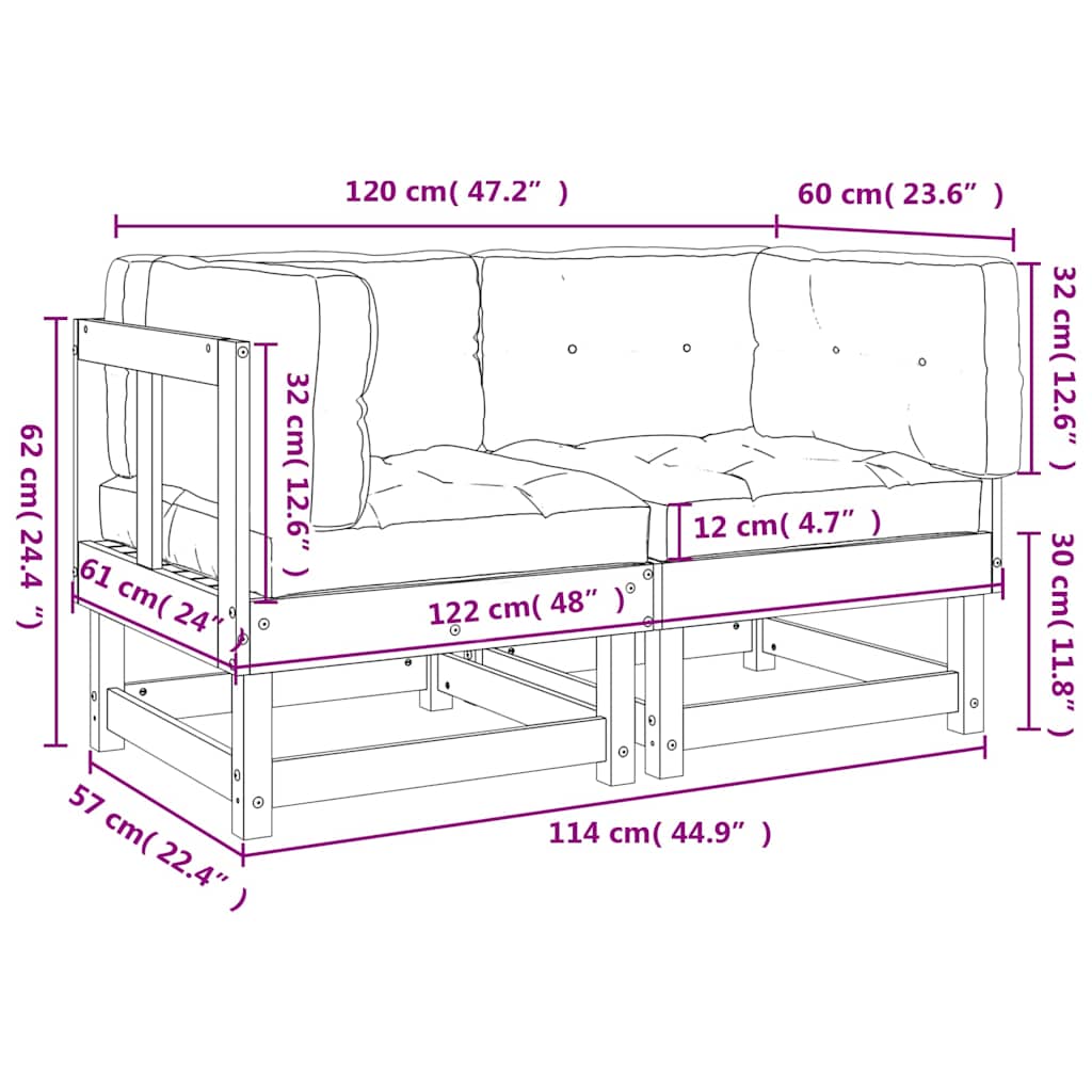 Corner Sofas with Cushions 2 pcs White Solid Wood Pine