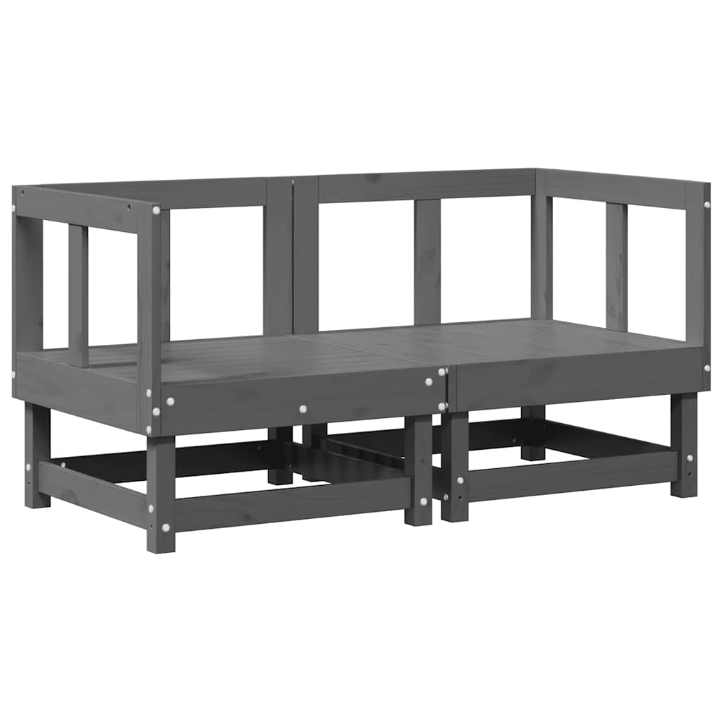 Corner Sofas with Cushions 2 pcs Grey Solid Wood Pine
