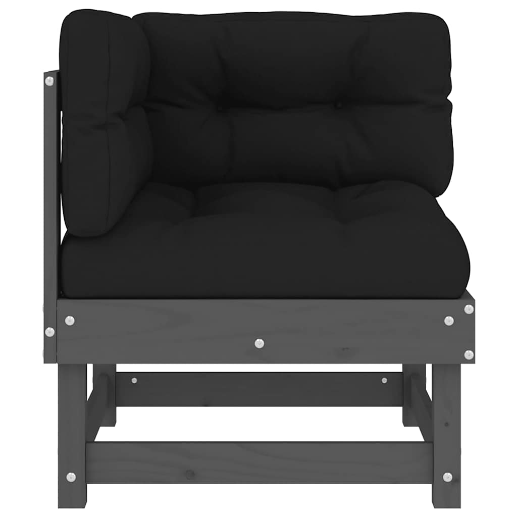 Corner Sofas with Cushions 2 pcs Grey Solid Wood Pine