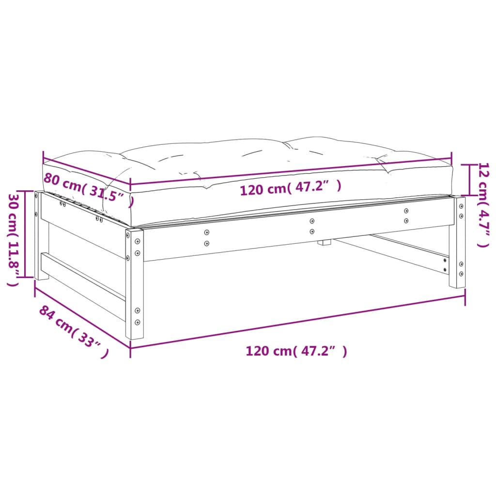 Garden Footstool | Brown | Impregnated pine wood | 120x84x30 cm | Modular
