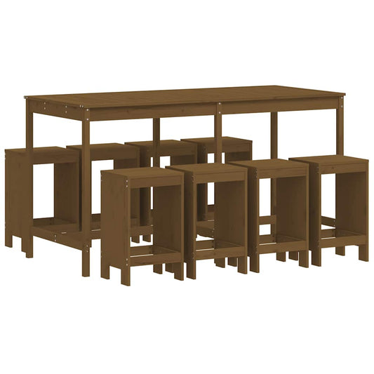 9 Piece Garden Bar Set Honey Brown Solid Wood Pine