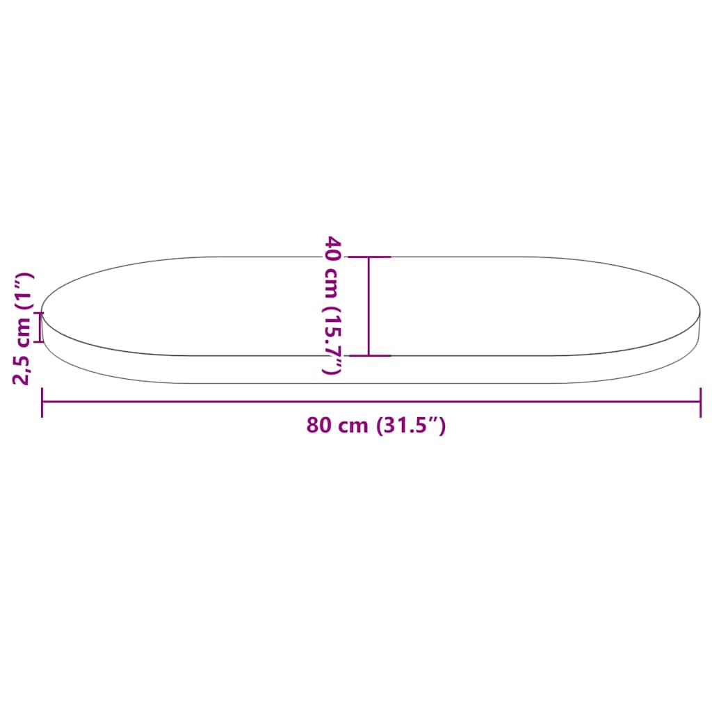 Table Top 80x40x2.5 cm Solid Wood Pine Oval