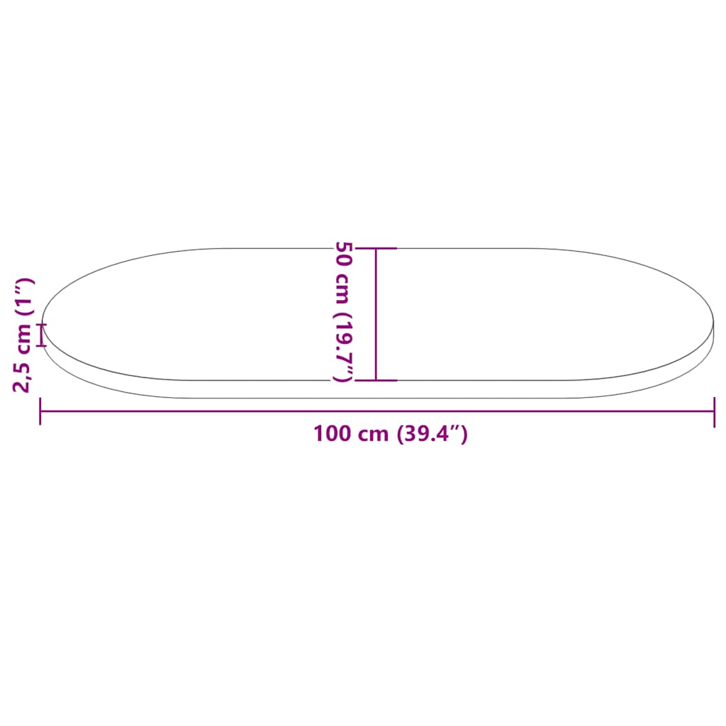 Table Top White 100x50x2.5 cm Solid Wood Pine Oval