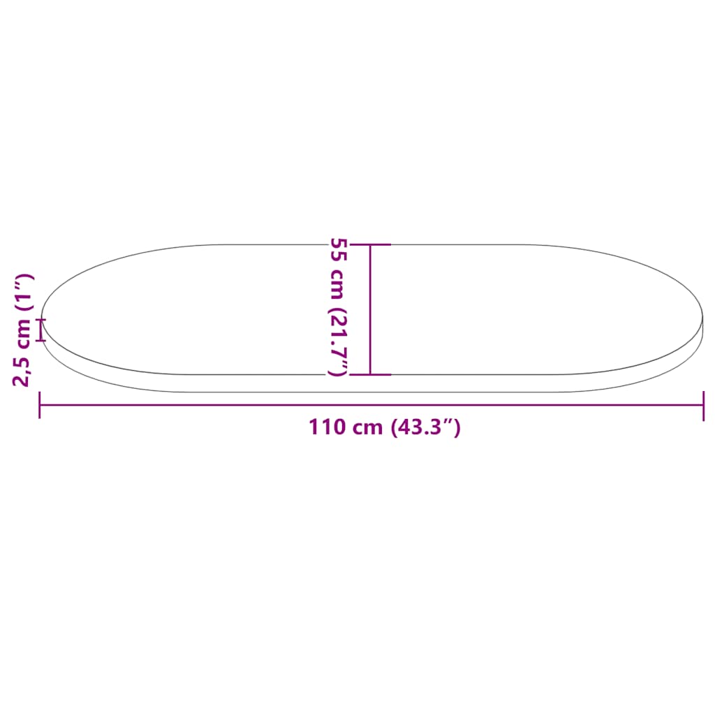 Table Top White 110x55x2.5 cm Solid Wood Pine Oval