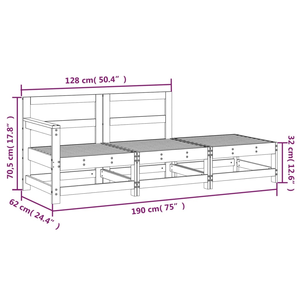 3 Piece Garden Lounge Set Solid Wood Douglas
