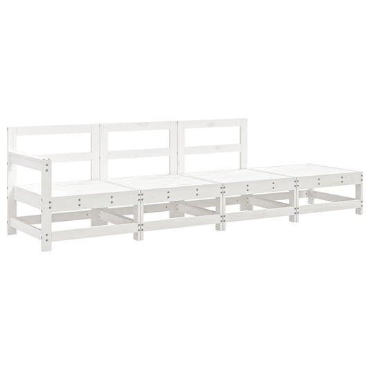 4 Piece Patio Lounge Set White Solid Wood Pine