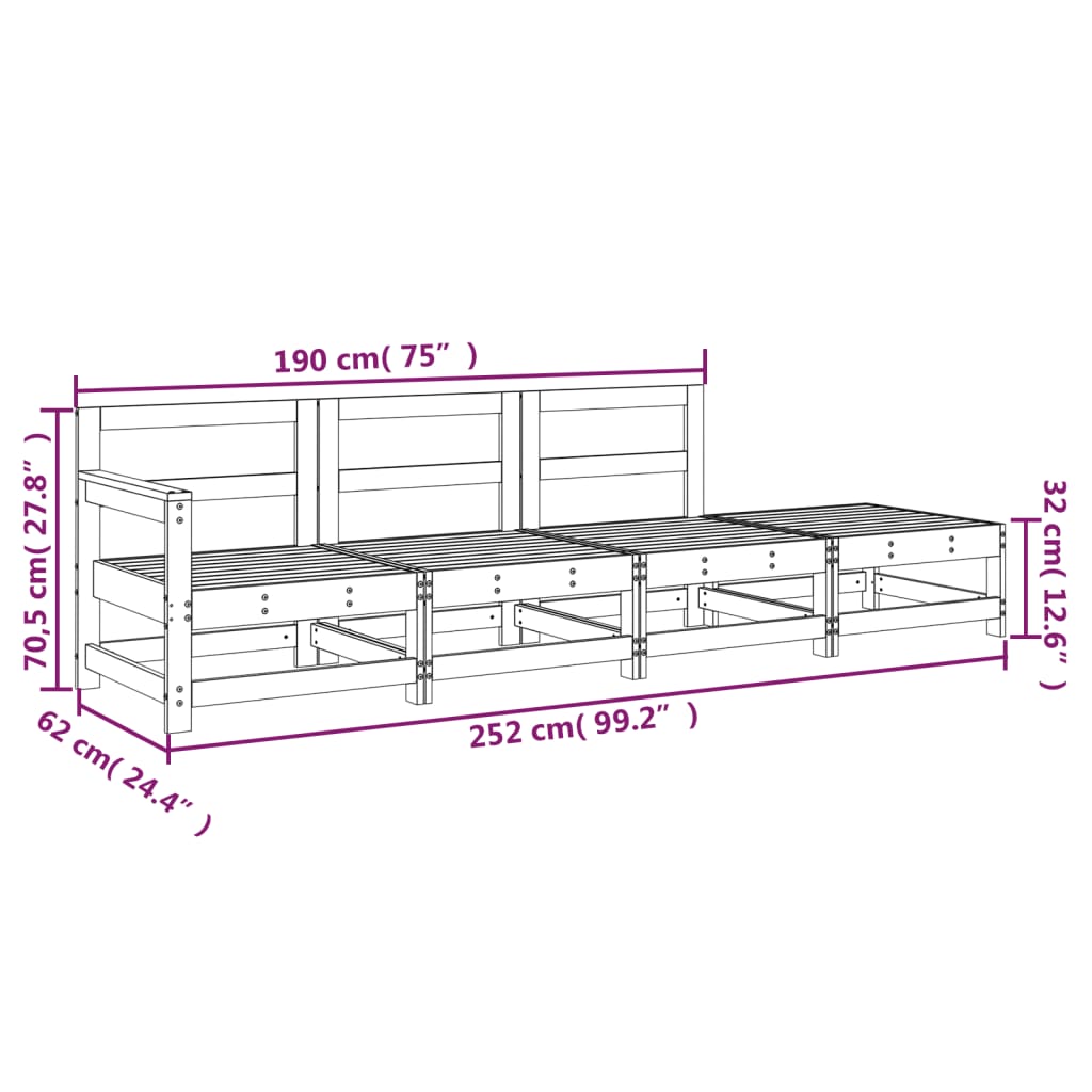 4 Piece Patio Lounge Set White Solid Wood Pine