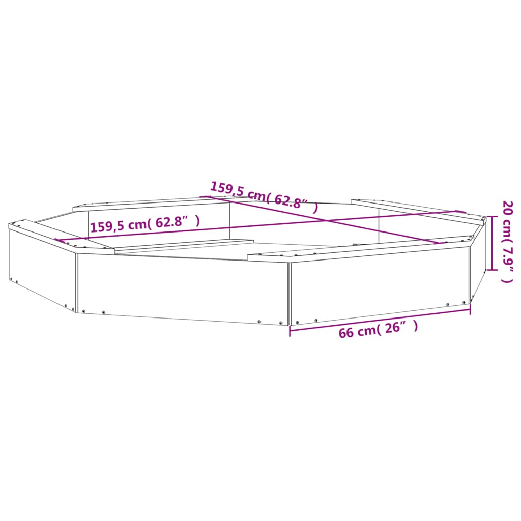 Sandbox with Seats Honey Brown Octagon Solid Wood Pine