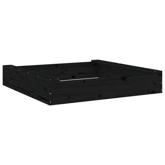 Sandbox with Seats Black Square Solid Wood Pine
