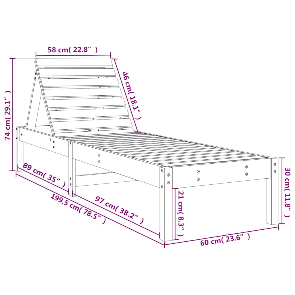 Sun Loungers 2 pcs Grey 199.5x60x74 cm Solid Wood Pine