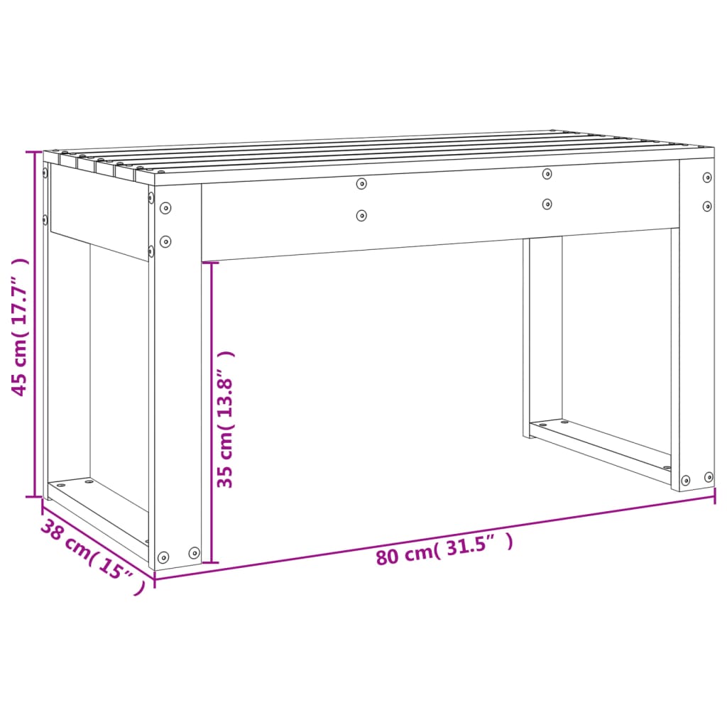 Garden Bench White 80x38x45 cm Solid Wood Pine