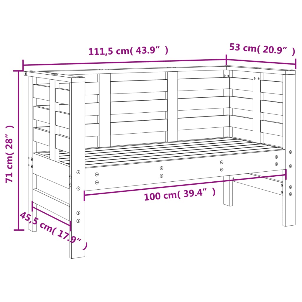 Garden Bench | White | Solid pine wood | 111.5 x 53 x 71 cm | Durable
