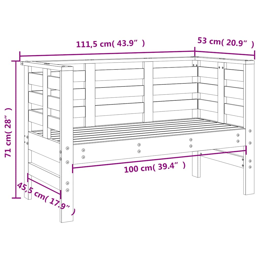 Garden Bench Black 111.5x53x71 cm Solid Wood Pine