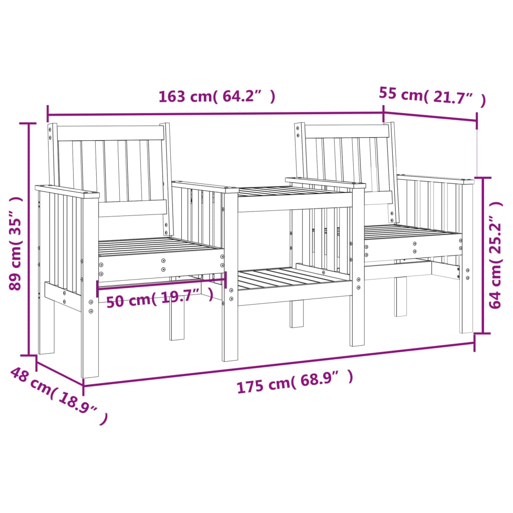 Garden Bench with Table 2-Seater Solid Wood Douglas