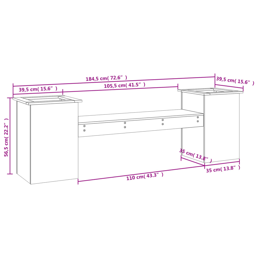 Planter Bench White 184,5x39,5x56,5 cm Solid Wood Pine