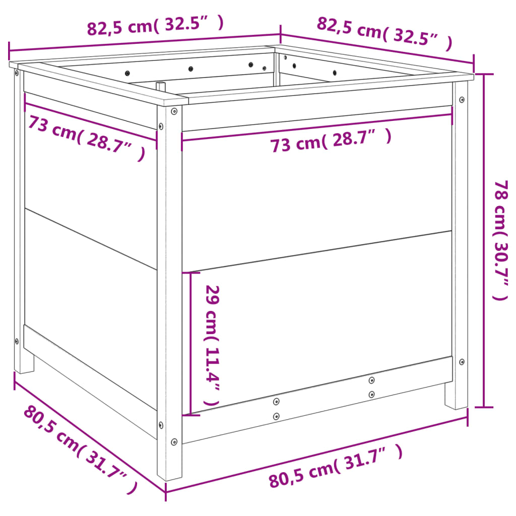 Garden Planter White 82.5x82.5x78 cm Solid Wood Pine