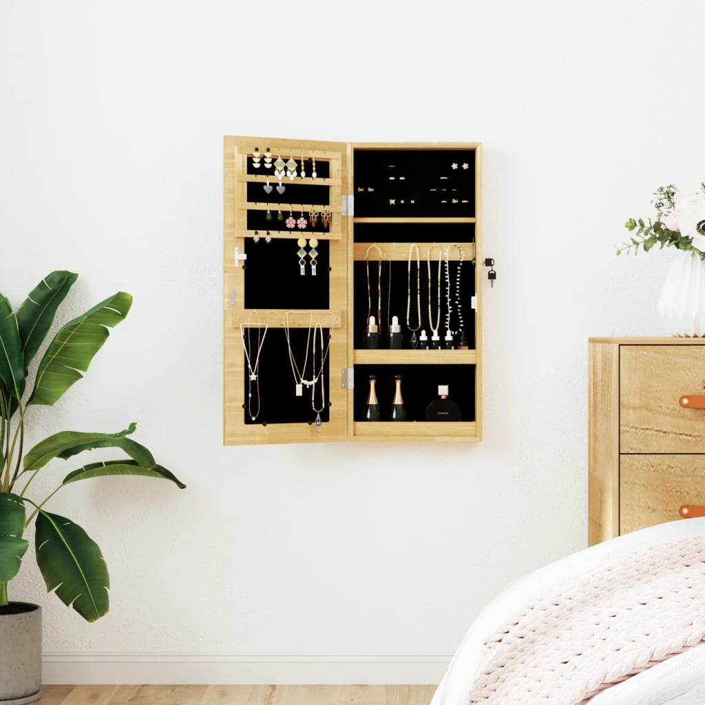 Mirror Jewelry Cabinet White Engineered wood 11.8x3.3x26.4 in