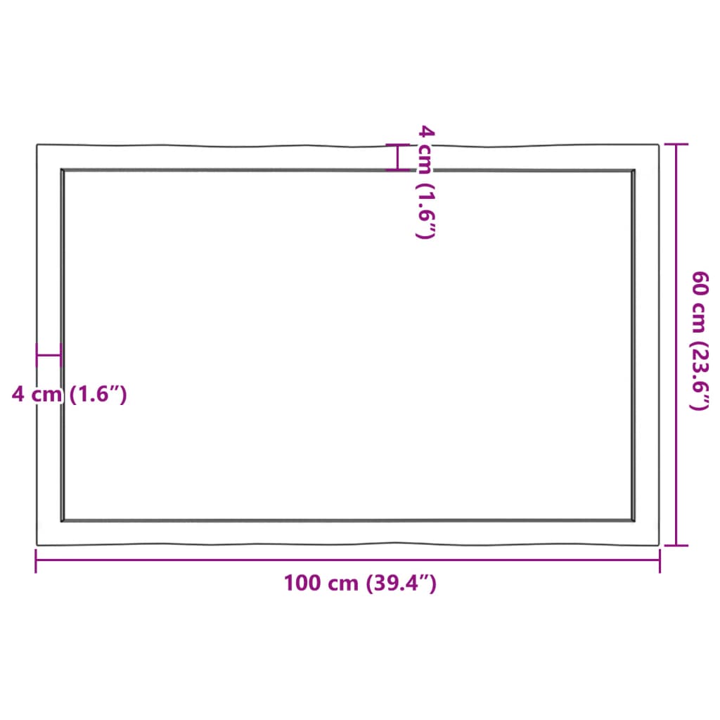 Table Top 100x60x(2-4) cm Untreated Solid Wood Live Edge