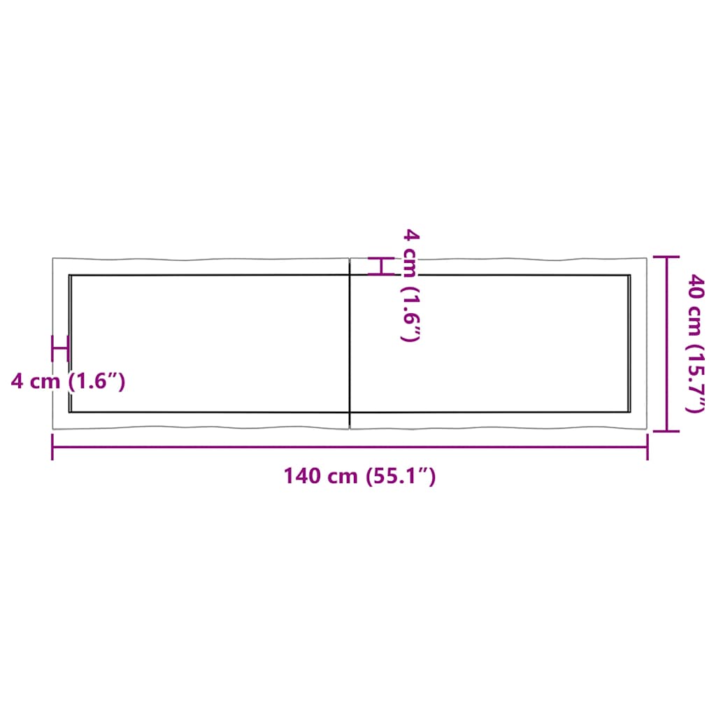 Table Top Dark Brown 140x40x(2-6) cm Treated Solid Wood Live Edge