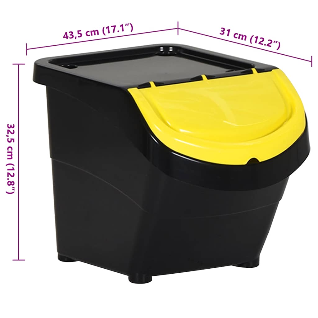 Stackable Waste Bins with Lids 3 pcs Black PP 78 L