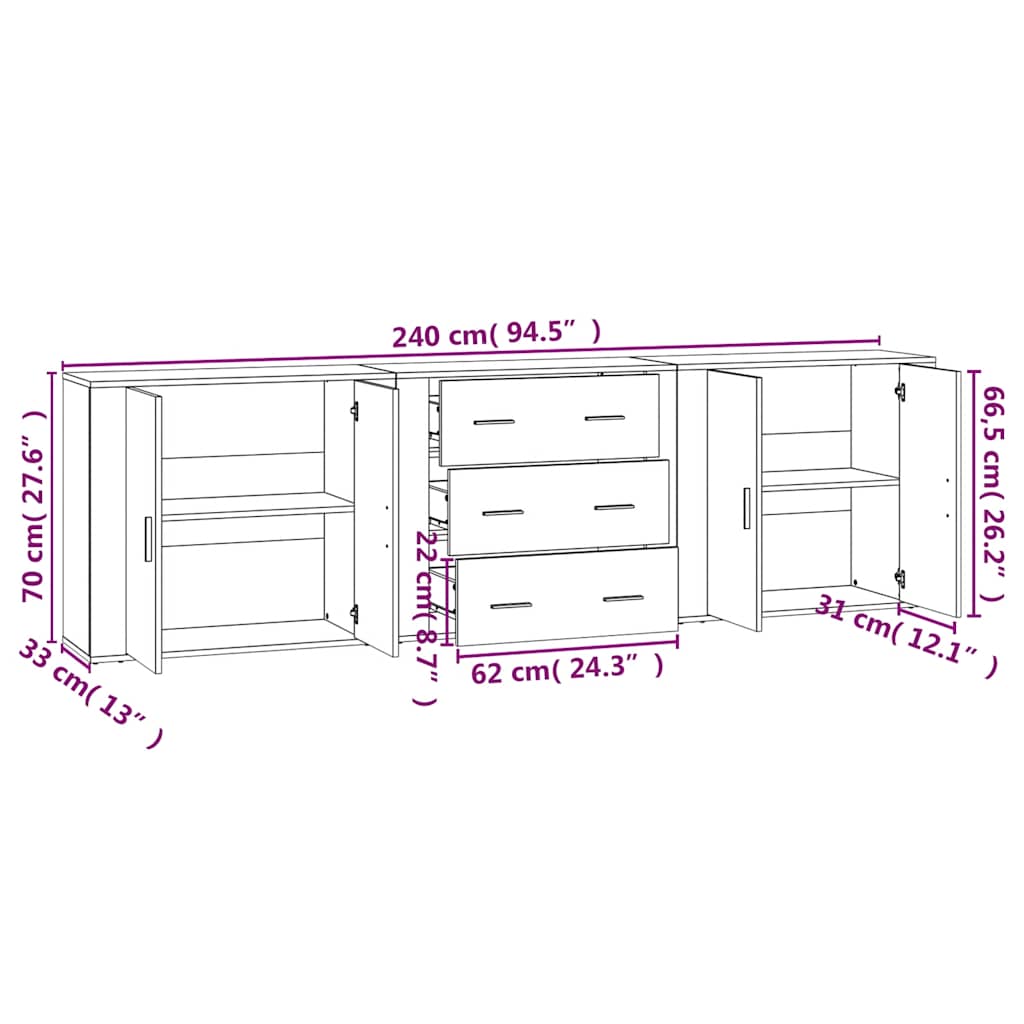 Sideboards 3 pcs Grey Sonoma Engineered Wood