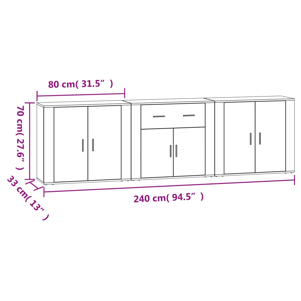 Sideboards 3 pcs Concrete Grey Engineered Wood