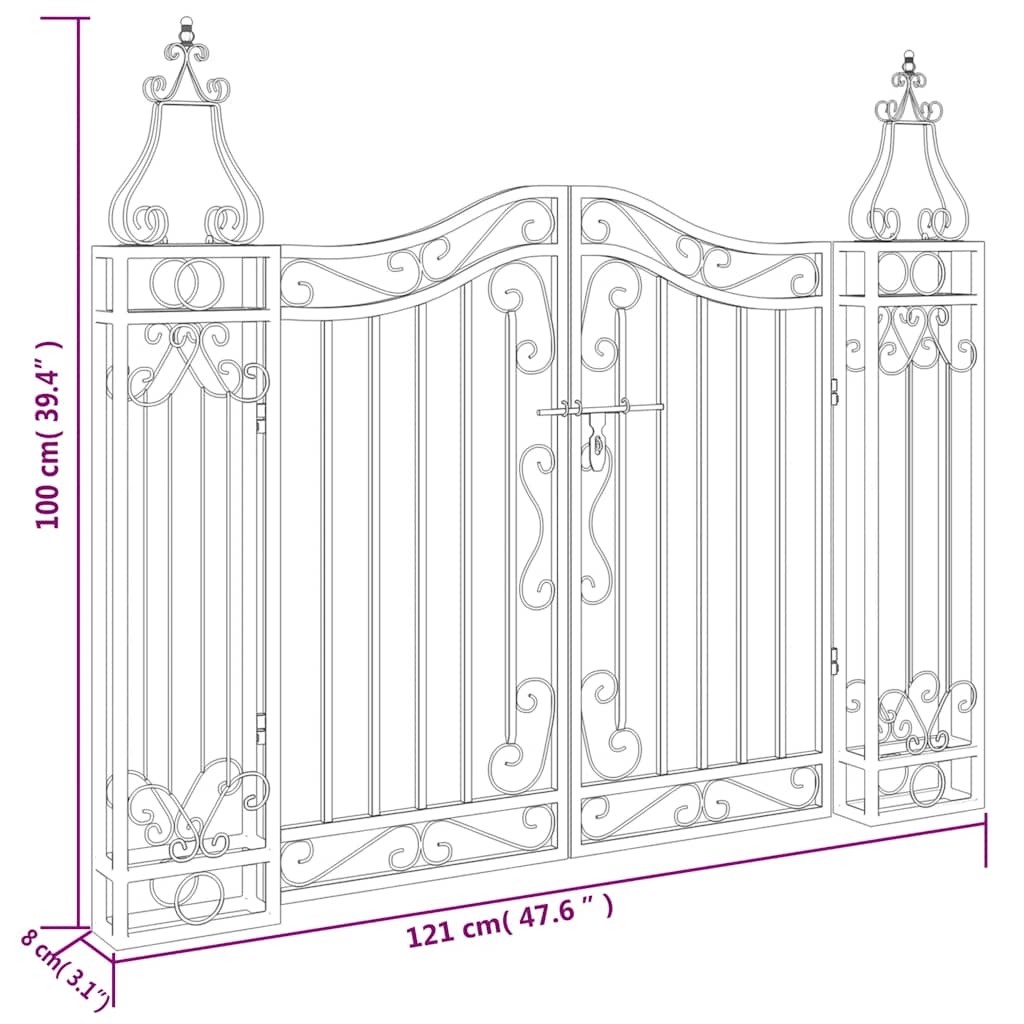 Garden Gate Black 47.6"x3.1"x39.4" Wrought Iron