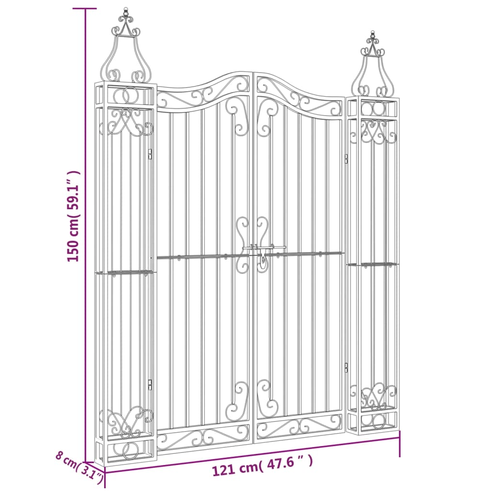 Garden Gate Black 47.6"x3.1"x59.1" Wrought Iron