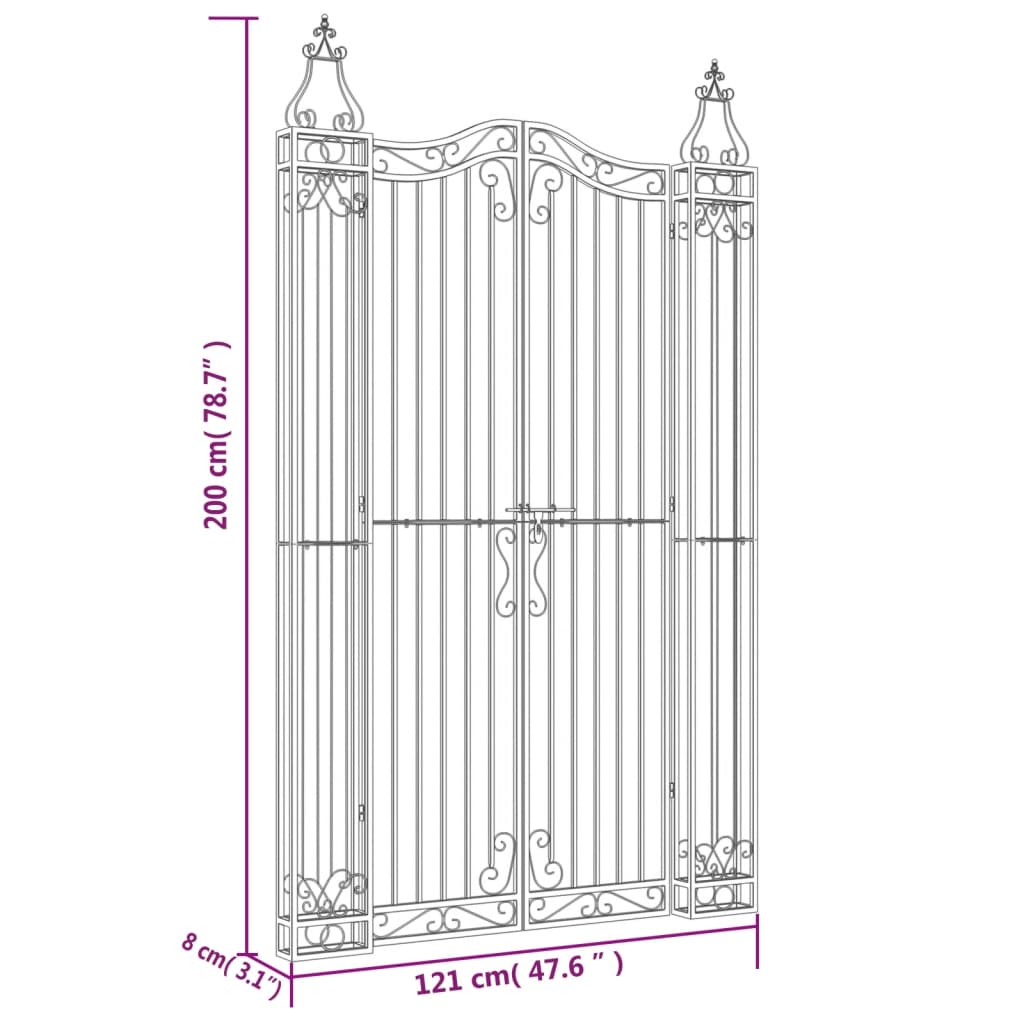 Garden Gate Black 47.6"x3.1"x78.7" Wrought Iron