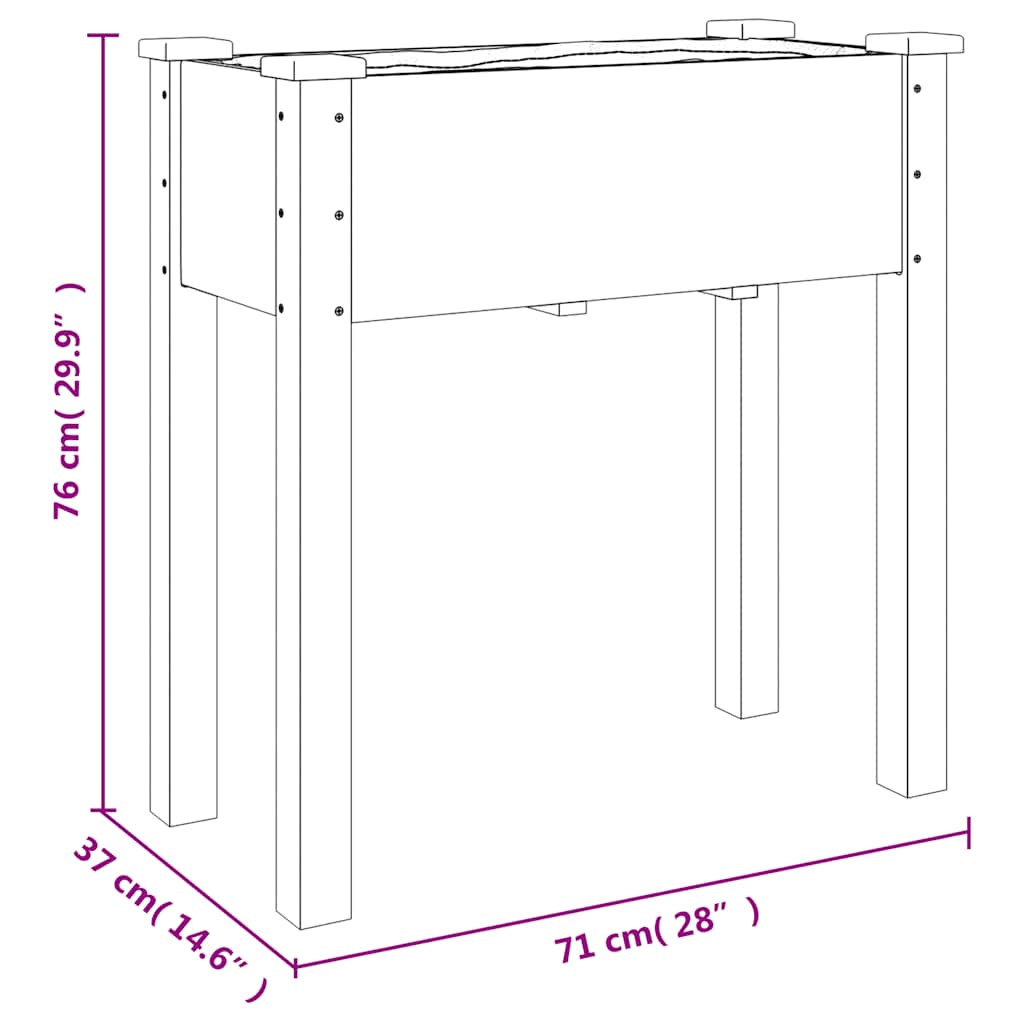 Planter with Liner Brown 71x37x76 cm Solid Wood Fir