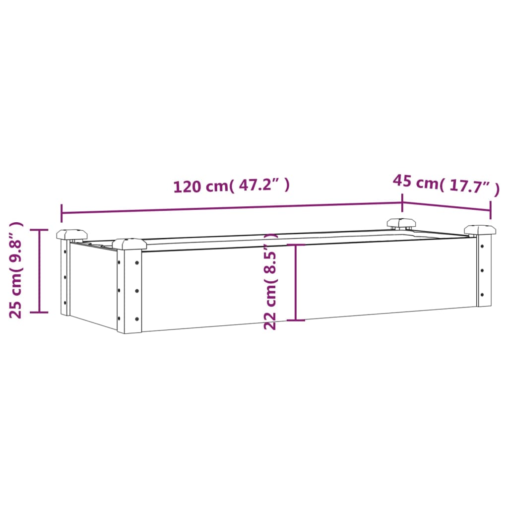 Garden Raised Bed with Liner Grey 120x45x25 cm Solid Wood Fir