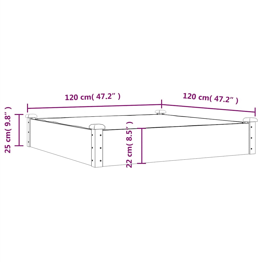 Garden Raised Bed with Liner Grey 120x120x25 cm Solid Wood Fir