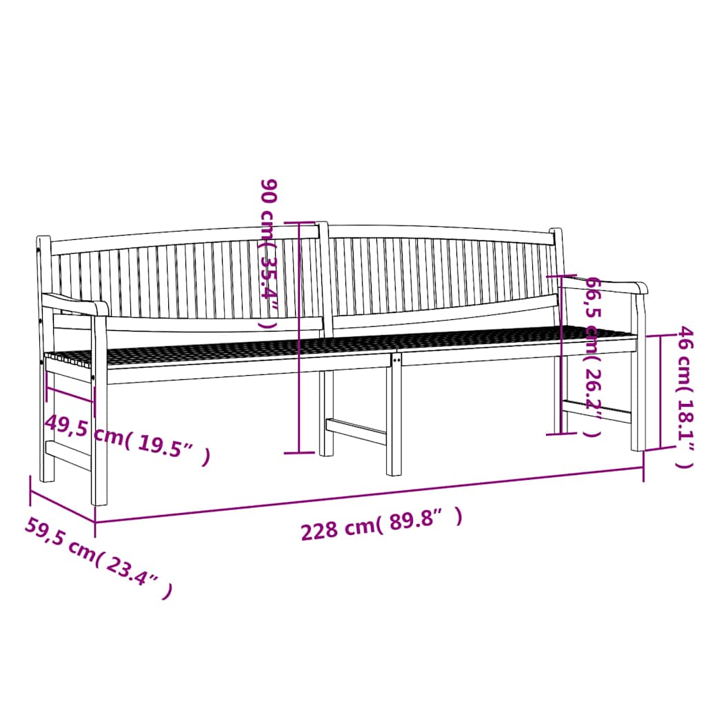 Garden Bench 228x59.5x90 cm Solid Teak Wood