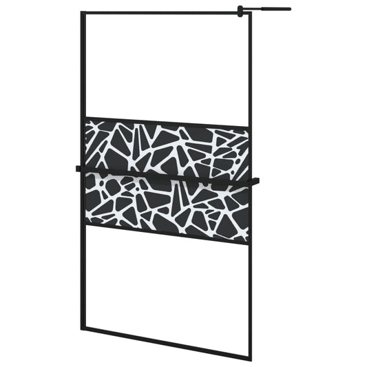 Walk-in Shower Wall with Shelf Black 115x195 cm