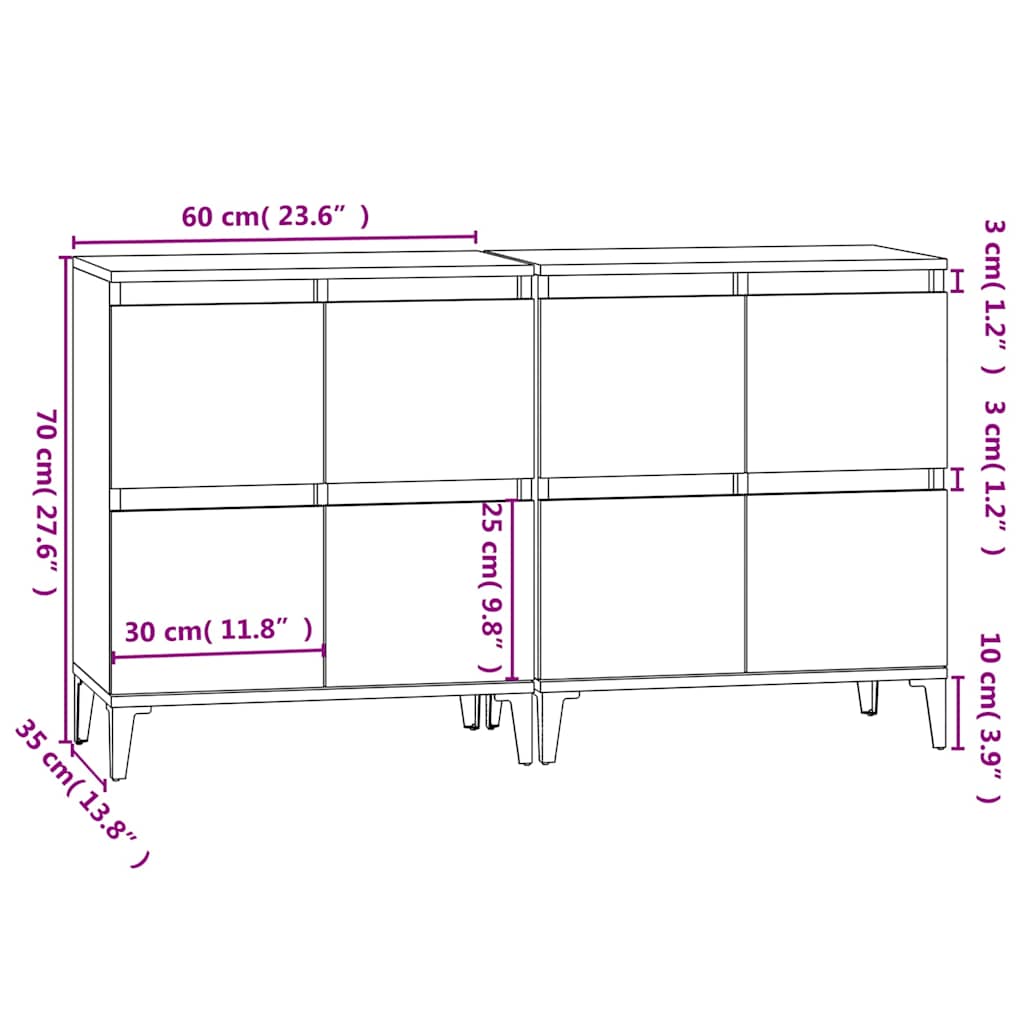 Sideboard 2 pcs Concrete Grey 60x35x70 cm Engineered Wood