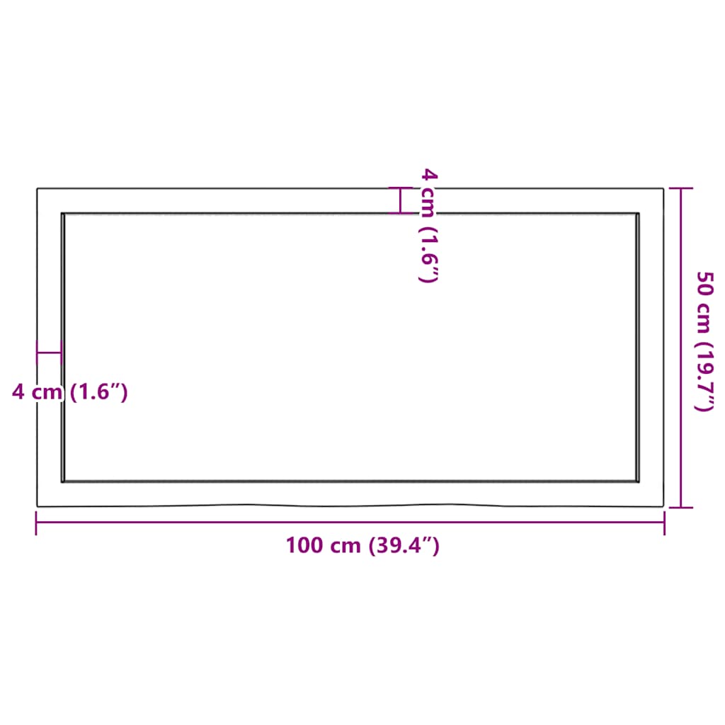Table Top 100x50x(2-4) cm Untreated Solid Wood Oak