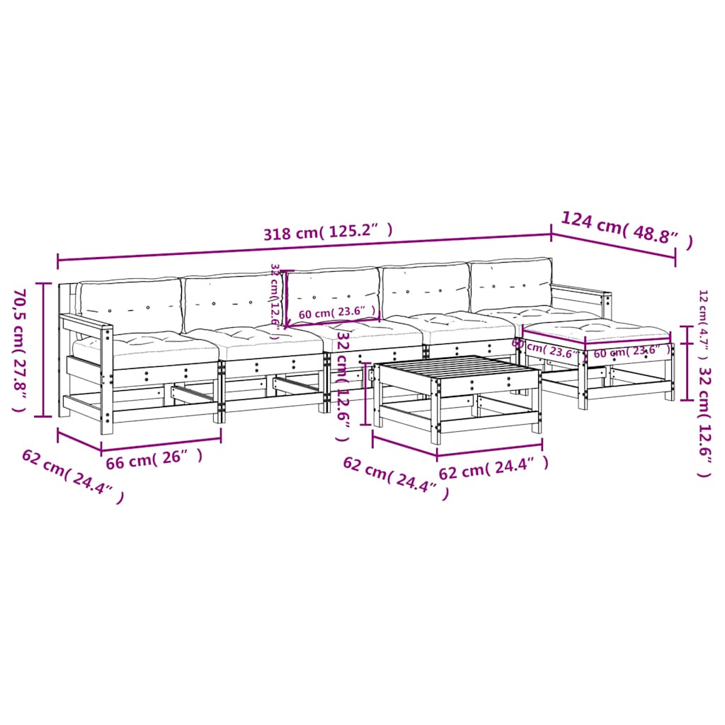 7 Piece Garden Lounge Set with Cushions Grey Solid Wood