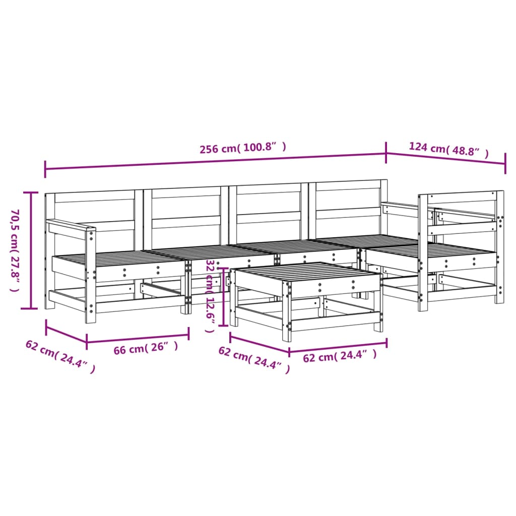 6 Piece Garden Lounge Set White Solid Wood Pine