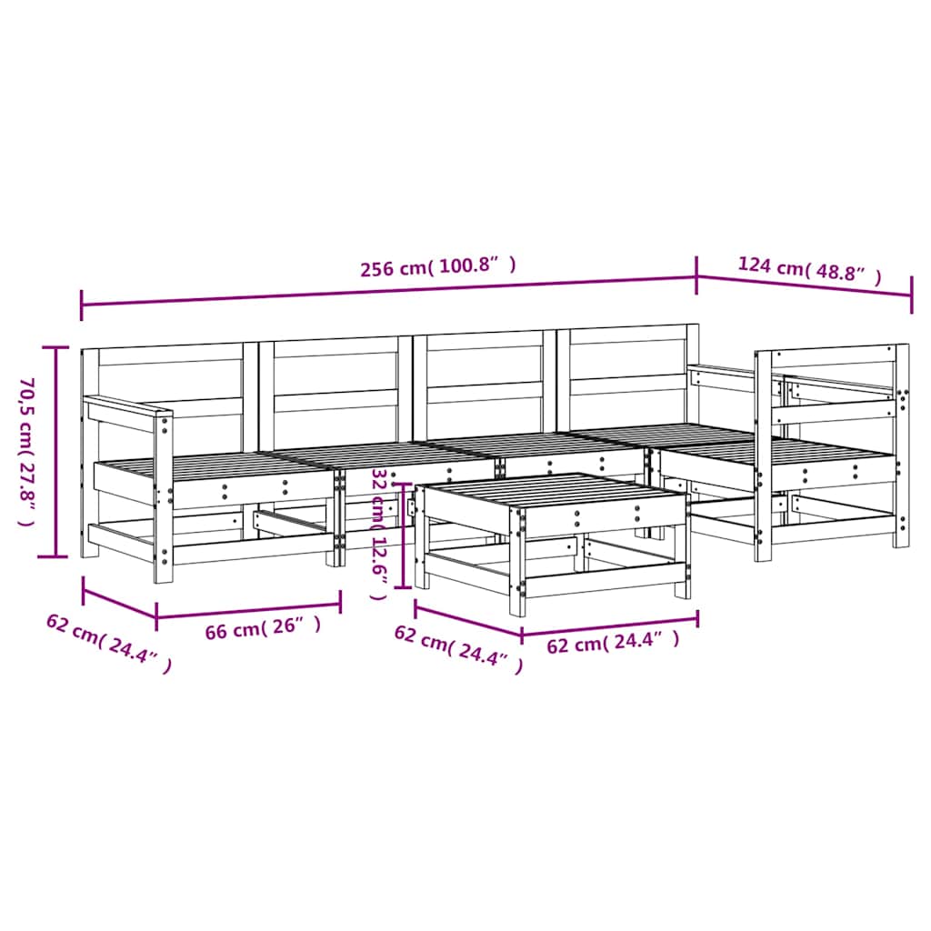 6 Piece Garden Lounge Set Impregnated Wood Pine
