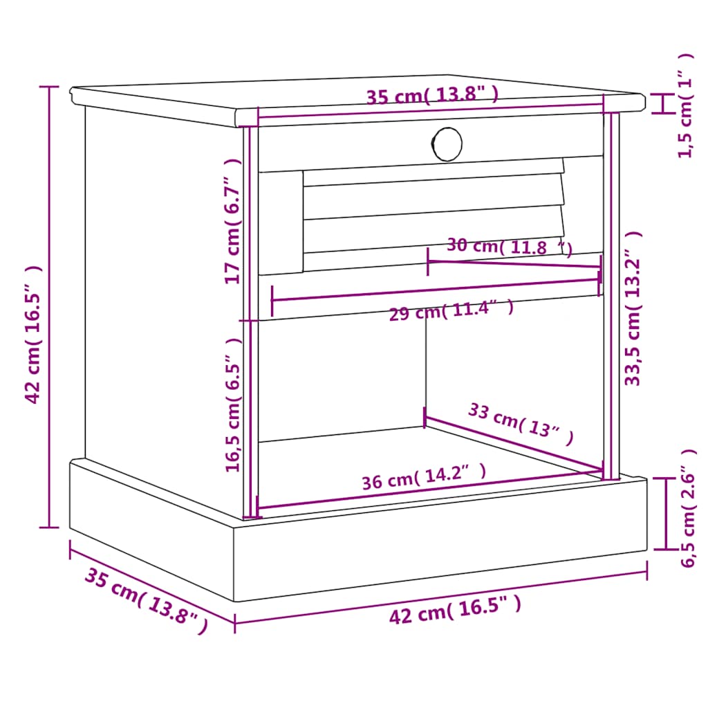 Bedside Cabinet VIGO Grey 42x35x42 cm Solid Wood Pine