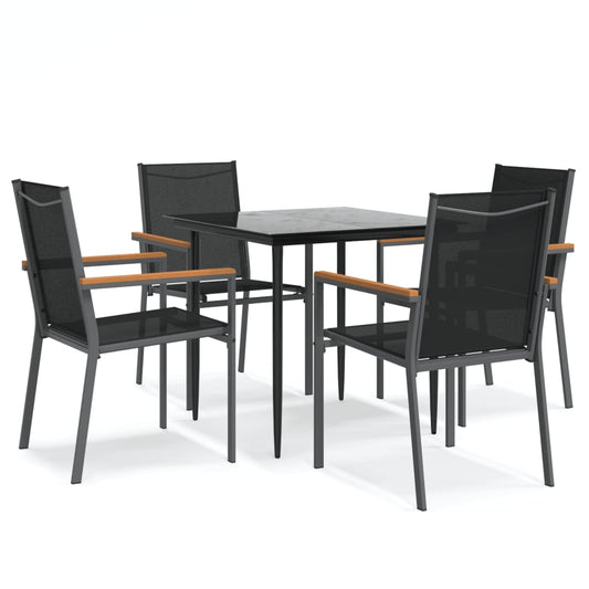 5 Piece Garden Dining Set Black Textilene and Steel