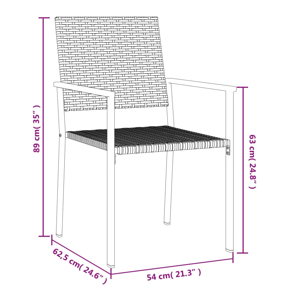Garden Chair | Set of 6 | Black | PE rattan, powder-coated steel | Medium