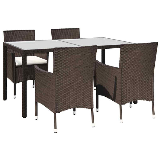 5 Piece Garden Dining Set with Cushions Brown Poly Rattan