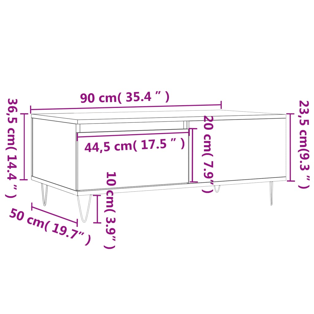 Coffee Table Sonoma Oak 90x50x36.5 cm Engineered Wood