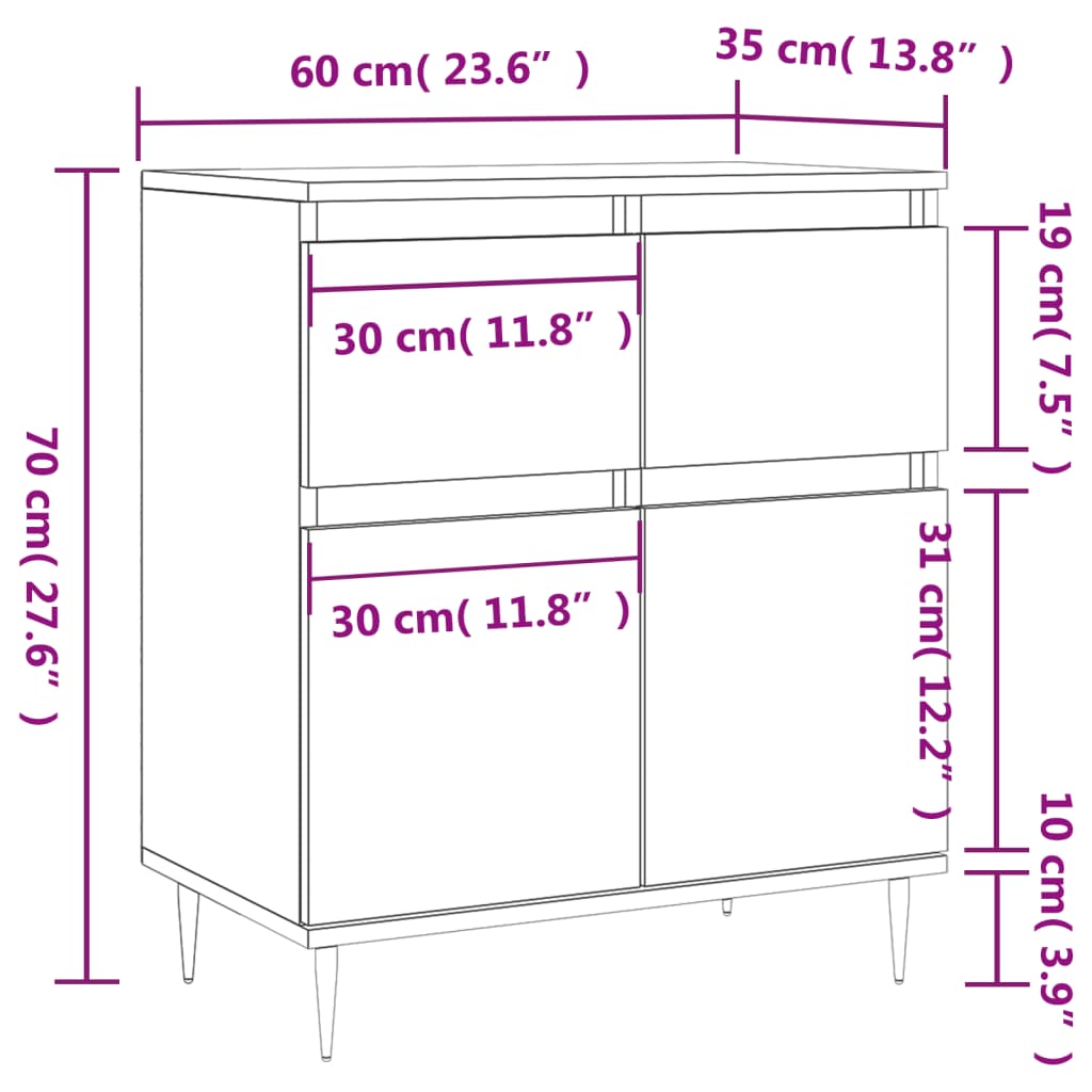Sideboard White 60x35x70 cm Engineered Wood