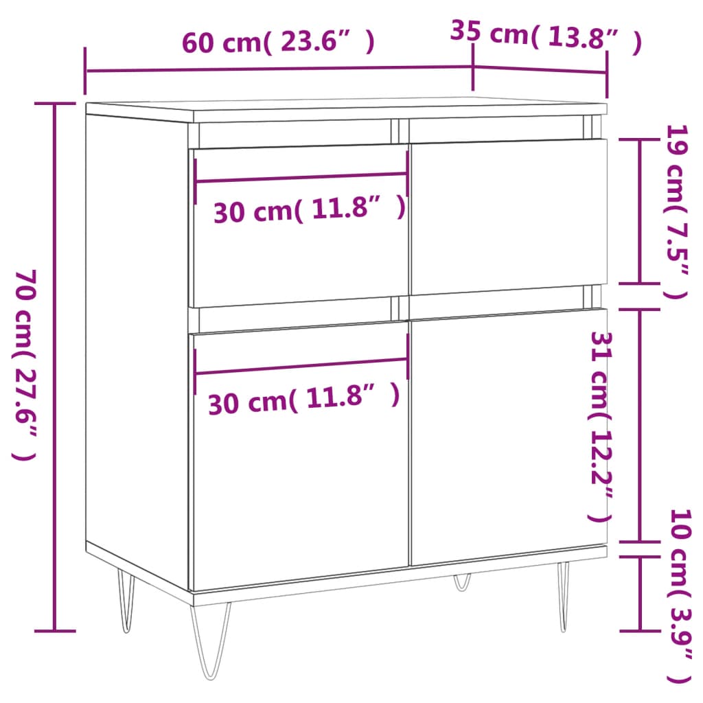 Sideboard White 60x35x70 cm Engineered Wood
