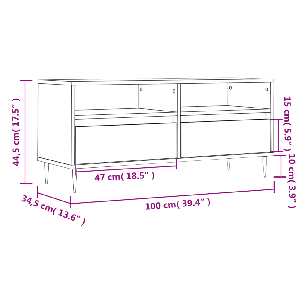 TV Cabinet High Gloss White 100x34.5x44.5 cm Engineered Wood