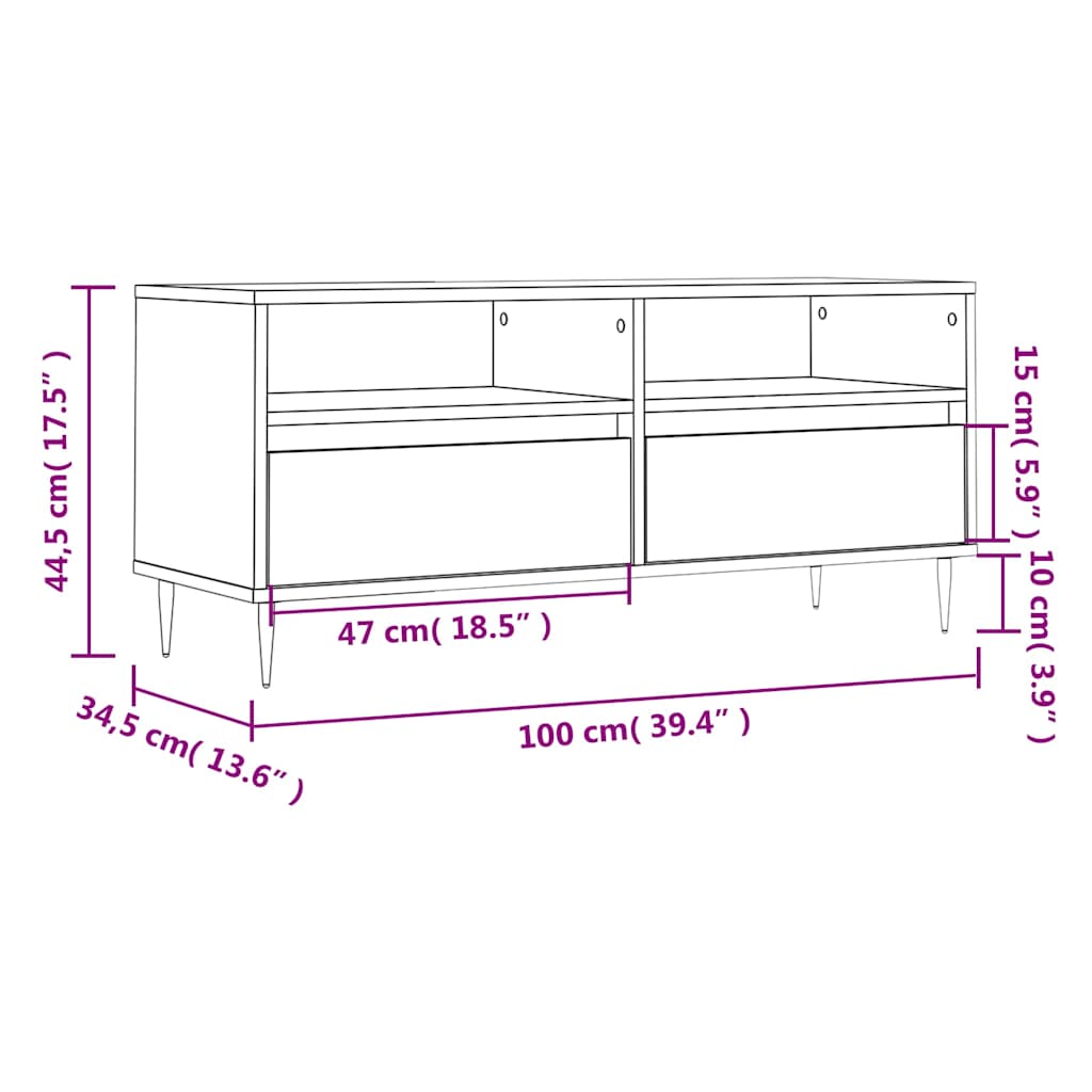 TV Cabinet Smoked Oak 100x34.5x44.5 cm Engineered Wood