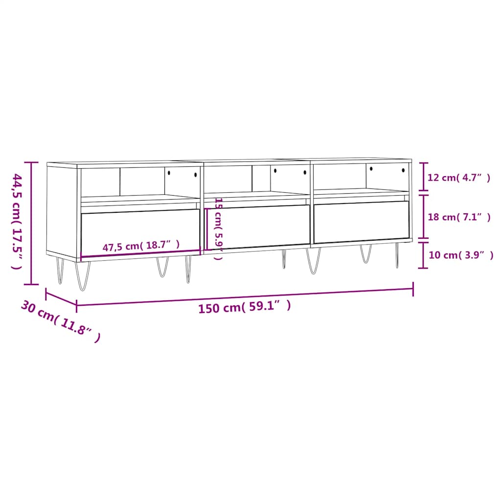 TV Cabinet Concrete Grey 150x30x44.5 cm Engineered Wood