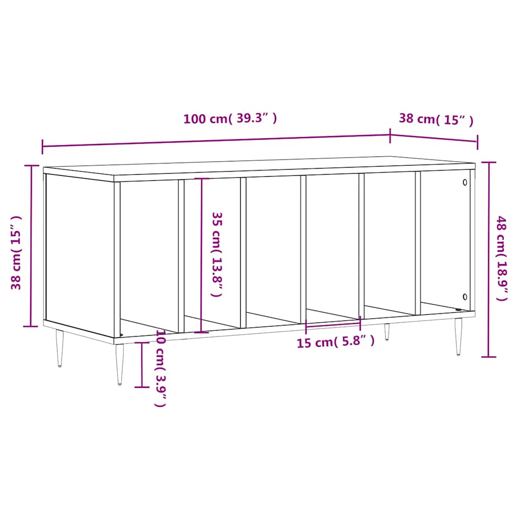 Record Cabinet Concrete Grey 100x38x48 cm Engineered Wood